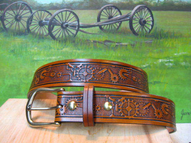 Steampunk Gears Leather Belt in Tan Antique