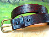 Steampunk Gears Embossed Leather Belt in Mahogany Antique Finish