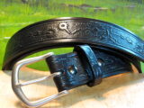 Steampunk Embossed Leather Belt in Black Antique Finish with 1-1/2" Nickel Matte Buckle