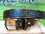 Steampunk Gears Embossed Leather Belt in Brown Antique Finish with 1-1/2" Natural Brass Buckle