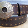Hammered Wheel Leather Rivet Belt in Brown Vintage Glazed with Solid Brass