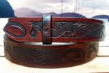 Dragon Embossed Leather Belt in 1-1/2" Mahogany Antique Finish