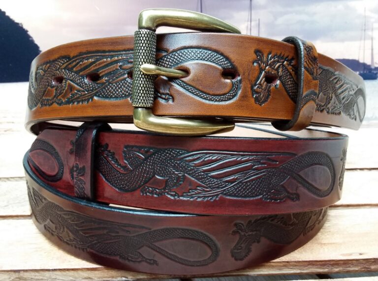 Dragon Embossed Leather Belt - Cellar Leather