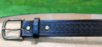 Geometric Embossed Belt in Black Antique Finish with Antique Brass