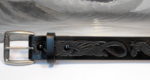 Dragon Embossed Leather Belt in Black Antique Finish with 1-1/2" Antique Silver Textured Roller Bar Buckle