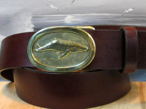 Humpback Whale Leather Belt in Solid Brass