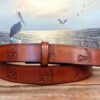Cape Cod Map Embossed Leather Belt in Tan Hand Dye