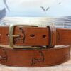 Cape Cod Embossed Leather Belt in Tan Antique Finish