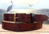 Cape Cod Island Map Leather Belt in Mahogany Antique Finish with 1-3/8" Antique Brass Buckle