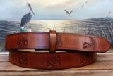 Cape Cod Island Map Embossed Leather Belt in Tan Antique Hand Dye in 1-3/8"