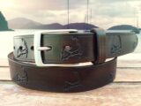Cape Cod Island Map Embossed Leather Belt in Dark Brown Antique Finish with Brushed Silver 1-3/8" Buckle