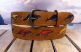 Humpback Whale Embossed Leather Belt in Rainbow Tan Antique on 1-1/2" Antique Brass Buckle
