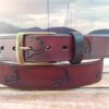 Cape Cod Embossed Leather Belt in Mahogany Antique Finish