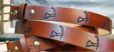 Cape Cod Island Map Embossed Leather Belt in Tan Antique Finish with 1-1/4" Natural Brass Buckle