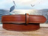 Rope Edge Embossed Leather Belt with Tan Antique Hand Dye and Dark Border