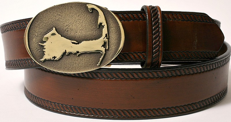 Cape Cod Map Rope Edge Leather Belt in Solid Brass