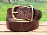 Merek Distressed Men's Leather Belt in Brown Vintaged Glazed with Antique Brass Buckle