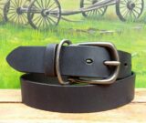 Leather Belt in Black Distressed with Antique Silver Buckle