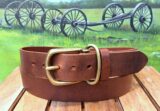 Merek Distressed Leather Belt in Antique Brass on Tan Distressed Leather