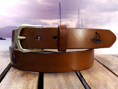 Sloop John B Leather Sailing Belt in Tan Antique Finish with 1-1/4" Natural Brass Buckle Sloop John B Leather Sailing Belt in Tan Antique Finish with 1-1/4" Natural Brass Buckle