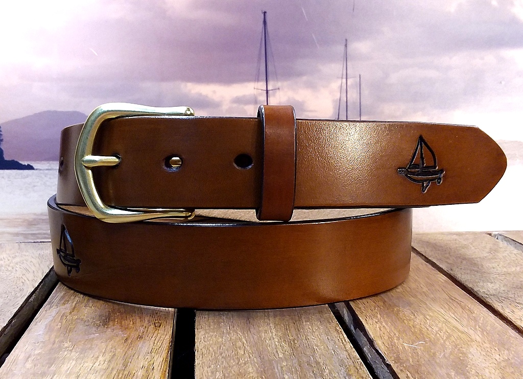 Sloop John B Leather Sailing Belt in Tan Antique Finish with 1-1/4" Natural Brass Buckle