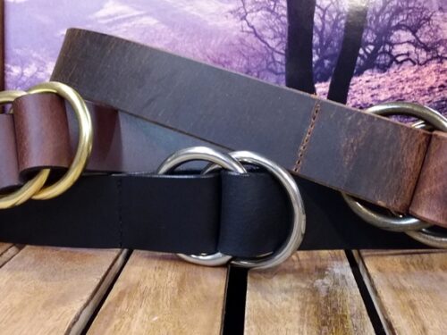 Double Ring Leather Cinch Belts in Brown, Black Oiled and Crazy Horse Brown