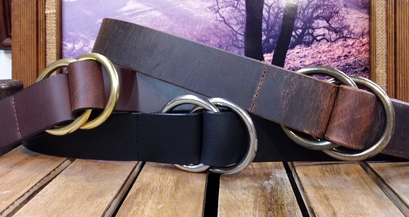 Double Ring Leather Cinch Belts in Brown, Black Oiled and Crazy Horse Brown