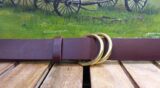 Double O Ring Leather Cinch Belt in Burgundy Oiled with Natural Brass Rings