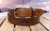 Flipper Dolphin Leather Belt in Light Brown Antique Finish with 1-1/4" Nickel Matte Buckle