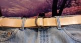 Double O Ring Leather Cinch Belt in Natural Veg Leather with Antique Brass Rings
