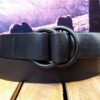 Double Ring Leather Belt in Black Softie with Black PVD O Ring
