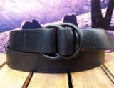 Double O Ring Leather Belt in Black Softie with Black PVD Rings