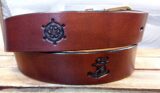 Sea Captain Leather Sailing Belt in Mahogany Antique Finish, Back View