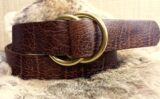 Double O Ring Leather Cinch Belt in Yellowstone Bourbon Bison with Natural Brass Rings