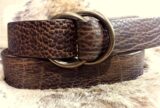 Leather O Ring Cinch Belt in Yellowstone Brown Nut Bison with Antique Brass
