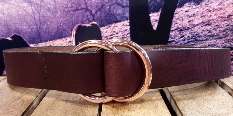 2 Double O-Ring Woven Belt in Chocolate Leather