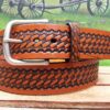 Basket Weave Leather Belt in Tan Antique Finish 1-3/4"