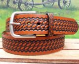 Basket Weave Leather Belt with Tan Antique Finish with 1-3/4" Nickle Matte Buckle