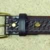 Basket Weave Leather Belt in Dark Brown Antique Finish / Antique Roller Bar Buckle