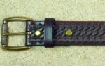Basket Weave Leather Belt in Dark Brown Antique Finish with 1-1/2" Antique Roller Bar Buckle