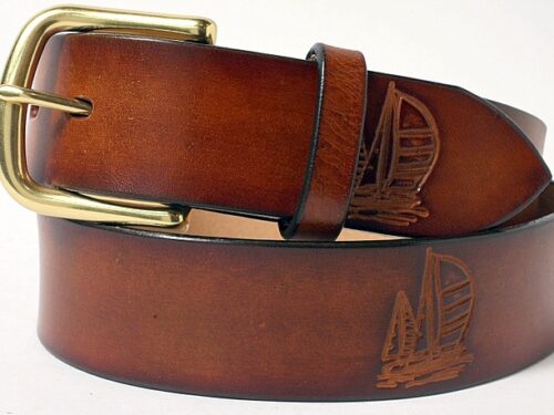 Set Sail Leather Sailing Belt in Dark Tan Antique Hand Dye and Natural Brass