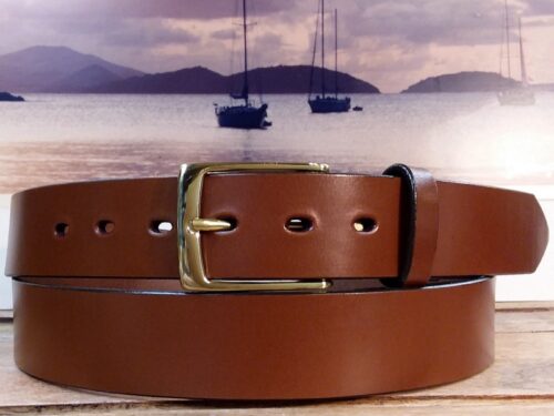 English Bridle Casual Leather Belt in 1-3/8" Conker Tan with Polished Brass
