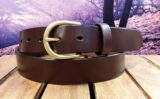 English Bridle Dress Belt in Australian Nut with 1" to 1-1/4" Rounded Natural Brass Buckle