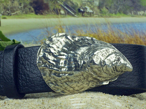 Nantucket Oyster Shell Leather Belt in White Bronze Silver