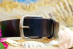 English Bridle Casual Leather Belt in 1-3/8" in Black with Nickel Matte Buckle