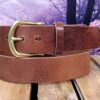 Tan Vintage Glazed Leather Belt in 1-1/2" Natural Brass