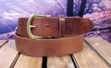 Tan Vintage Glazed Leather Belt in 1-1/2" Natural Brass