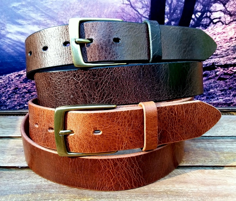 Water Buffalo Vintage Glazed Leather Belts in 1-3/8" Width