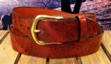 Water Buffalo Vintage Glazed Leather Belt in Red Vintage Glazed with 1-1/2" Natural Brass Buckle