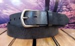 Denim Vintage Glazed Leather Belt with Nickel Matte